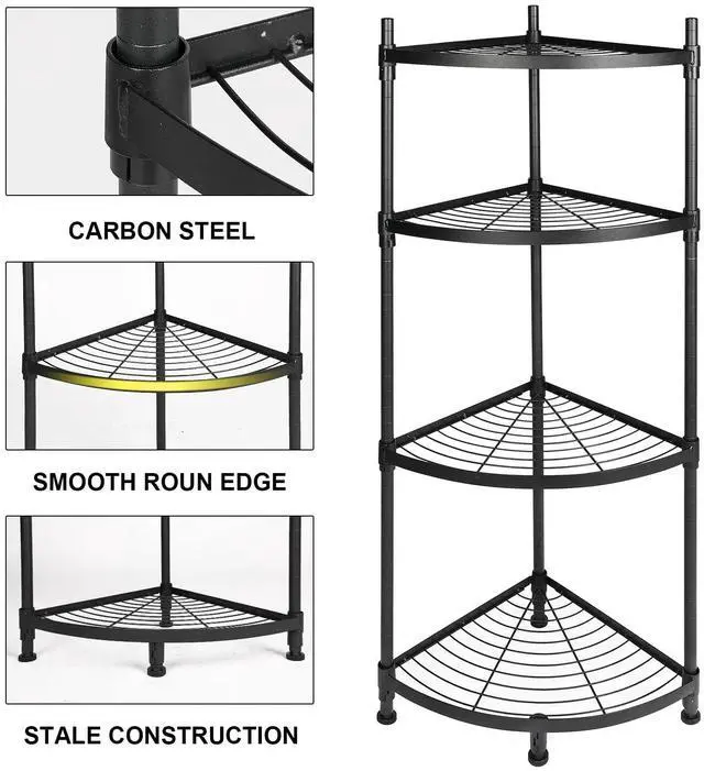 Alt view image 3 of 7 - 4-Tier Corner Shelving Unit 13" D x 19" W x 43" H Metal Storage for Living Room