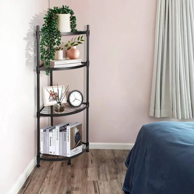 Alt view image 6 of 7 - 4-Tier Corner Shelving Unit 13" D x 19" W x 43" H Metal Storage for Living Room