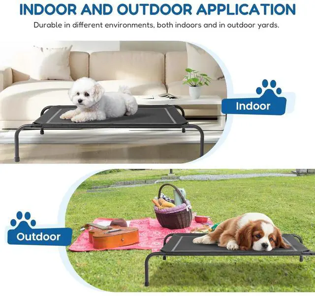 Alt view image 6 of 7 - 42x25.2x8 Inch Elevated Dog Bed Portable Dog Cots Beds Indoor & Outdoor Black