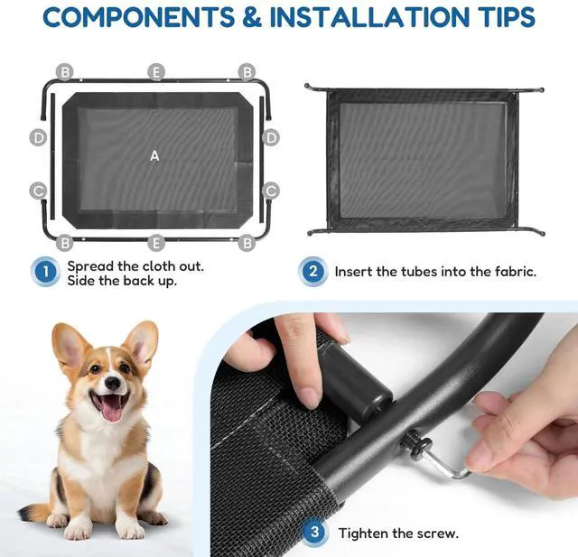 Alt view image 5 of 7 - 42x25.2x8 Inch Elevated Dog Bed Portable Dog Cots Beds Indoor & Outdoor Black