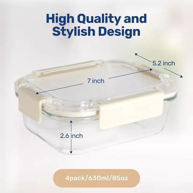 Alt view image 3 of 7 - All Temp Food Storage Container Glass Meal Prep Containers with Lids 4 Packs