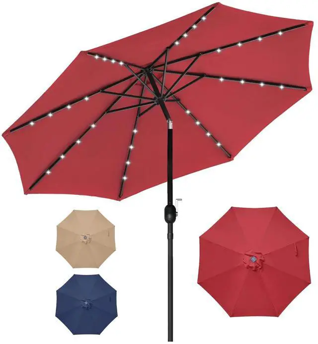 Alt view image 2 of 7 - 9' Solar Market Umbrella 32 LED Lighted for Garden Backyard Pool Red