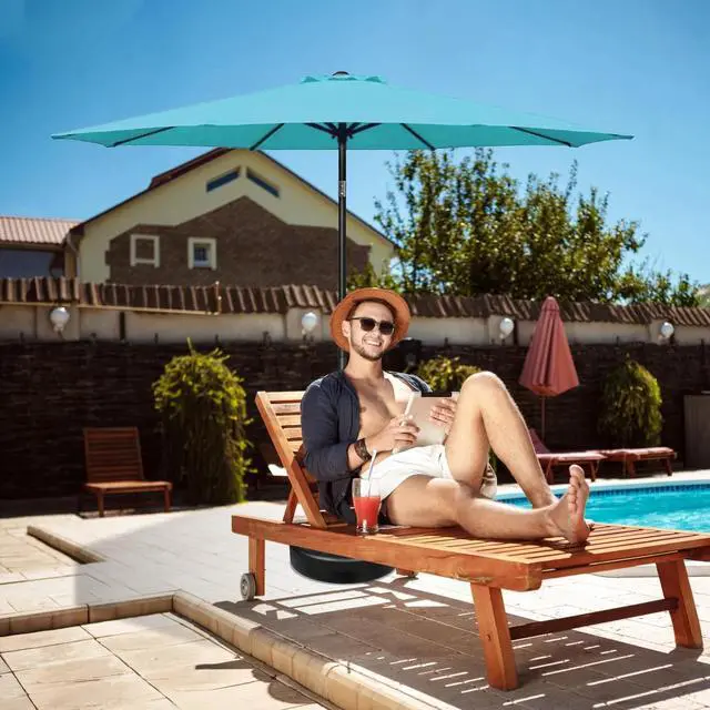 Alt view image 6 of 6 - 9ft Patio Umbrella with 8 Sturdy Ribs for Garden Backyard Deck Pool Turquoise
