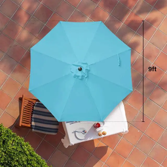 Alt view image 3 of 6 - 9ft Patio Umbrella with 8 Sturdy Ribs for Garden Backyard Deck Pool Turquoise