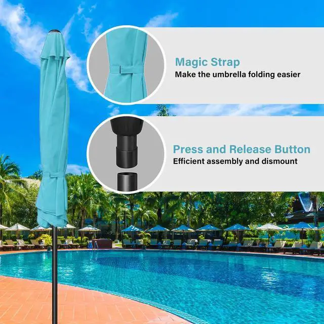 Alt view image 5 of 6 - 9ft Patio Umbrella with 8 Sturdy Ribs for Garden Backyard Deck Pool Turquoise