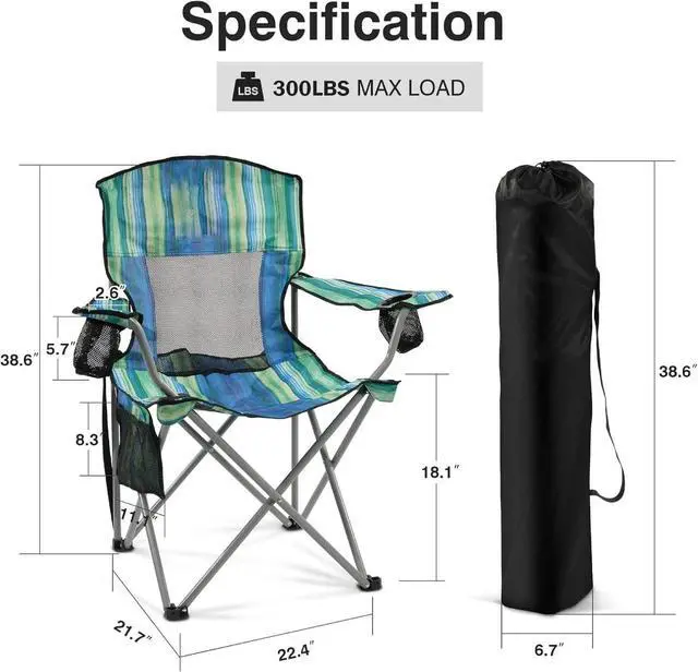 Alt view image 3 of 6 - Portable Camping Chair Heavy Duty Folding Chair w/ Cup Holder Oversized