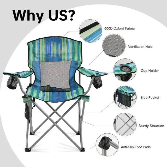 Alt view image 2 of 6 - Portable Camping Chair Heavy Duty Folding Chair w/ Cup Holder Oversized