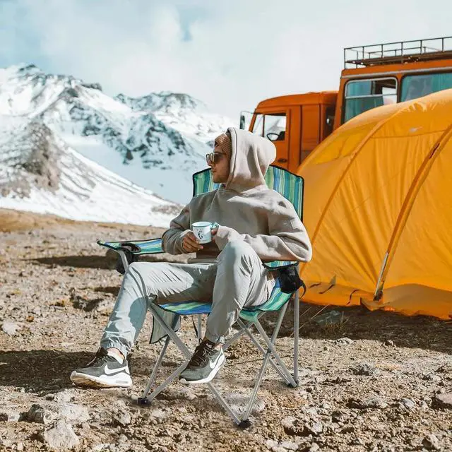 Alt view image 5 of 6 - Portable Camping Chair Heavy Duty Folding Chair w/ Cup Holder Oversized