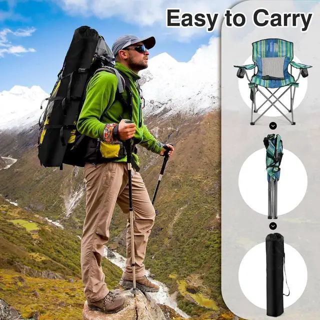 Alt view image 4 of 6 - Portable Camping Chair Heavy Duty Folding Chair w/ Cup Holder Oversized