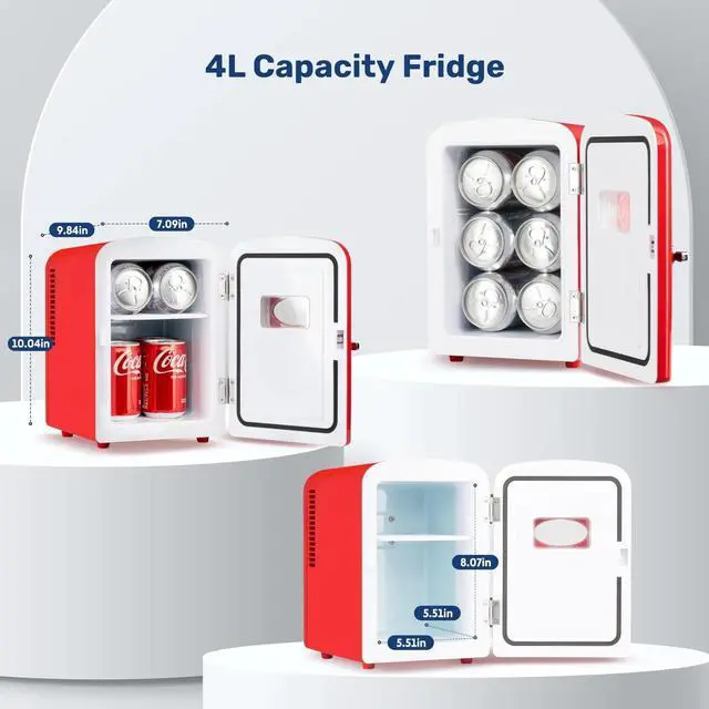 Alt view image 3 of 7 - 4L/6 Can Mini Fridge Compact Cooler & Warmer with window Portable Red