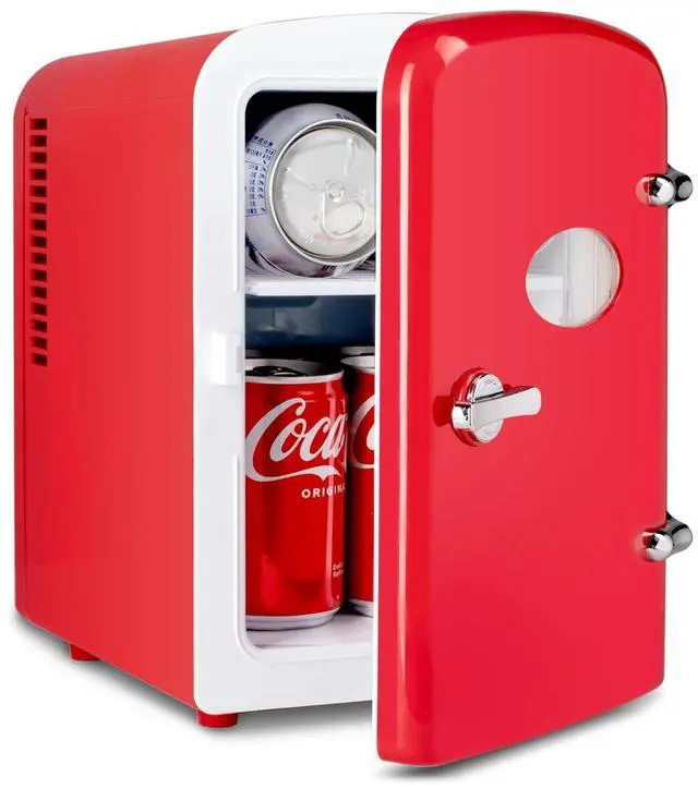 Main image of 4L/6 Can Mini Fridge Compact Cooler & Warmer with window Portable Red