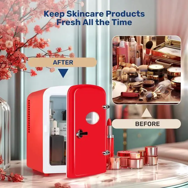 Alt view image 5 of 7 - 4L/6 Can Mini Fridge Compact Cooler & Warmer with window Portable Red
