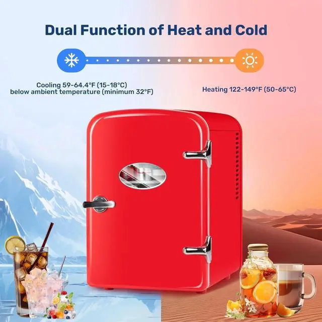 Alt view image 4 of 7 - 4L/6 Can Mini Fridge Compact Cooler & Warmer with window Portable Red