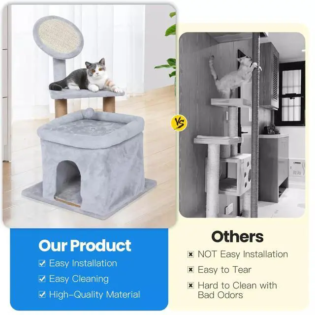 Alt view image 6 of 7 - 33 inch Small Cat Tree Tower Cat Playhouse with Hanging Ball for Play Grey