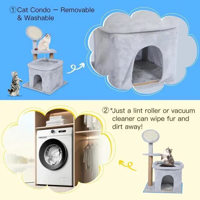 Alt view image 7 of 7 - 33 inch Small Cat Tree Tower Cat Playhouse with Hanging Ball for Play Grey