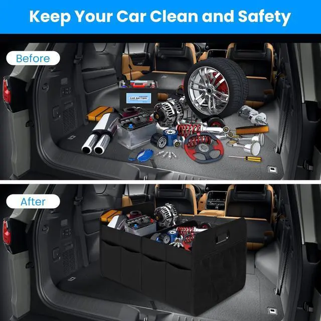 Alt view image 3 of 7 - Trunk Organizer 2 Compartment for SUV Foldable Car Accessories for Travel Black