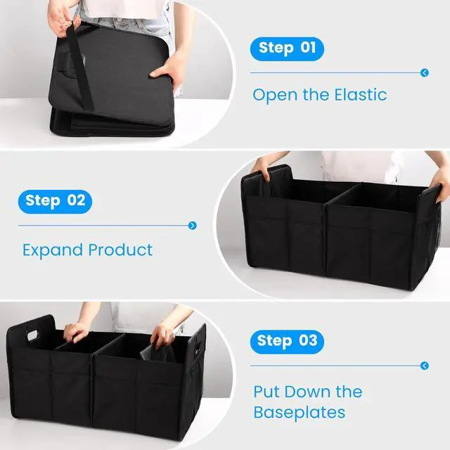 Alt view image 4 of 7 - Trunk Organizer 2 Compartment for SUV Foldable Car Accessories for Travel Black