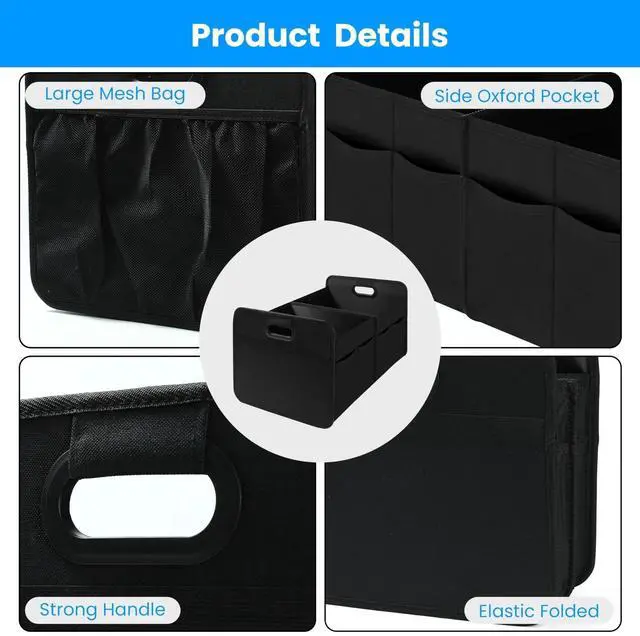 Alt view image 7 of 7 - Trunk Organizer 2 Compartment for SUV Foldable Car Accessories for Travel Black