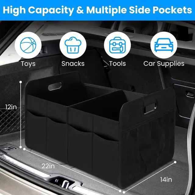 Alt view image 2 of 7 - Trunk Organizer 2 Compartment for SUV Foldable Car Accessories for Travel Black