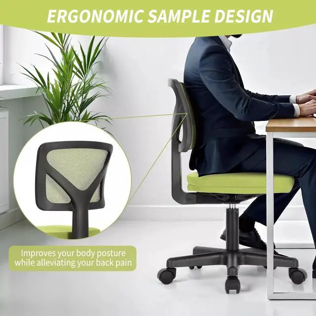 Alt view image 7 of 7 - Low-Back Mesh Armless Office Chair Swivel Rolling Chair with Lumbar Support