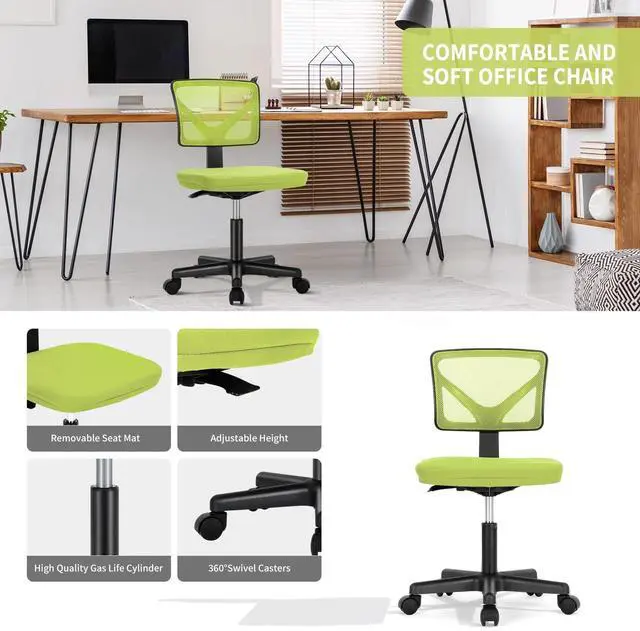 Alt view image 3 of 7 - Low-Back Mesh Armless Office Chair Swivel Rolling Chair with Lumbar Support