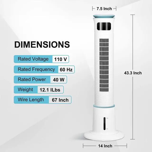 Alt view image 2 of 7 - 43-Inch Tower Fan with Mist Function and Remote Control for Bedroom Office White