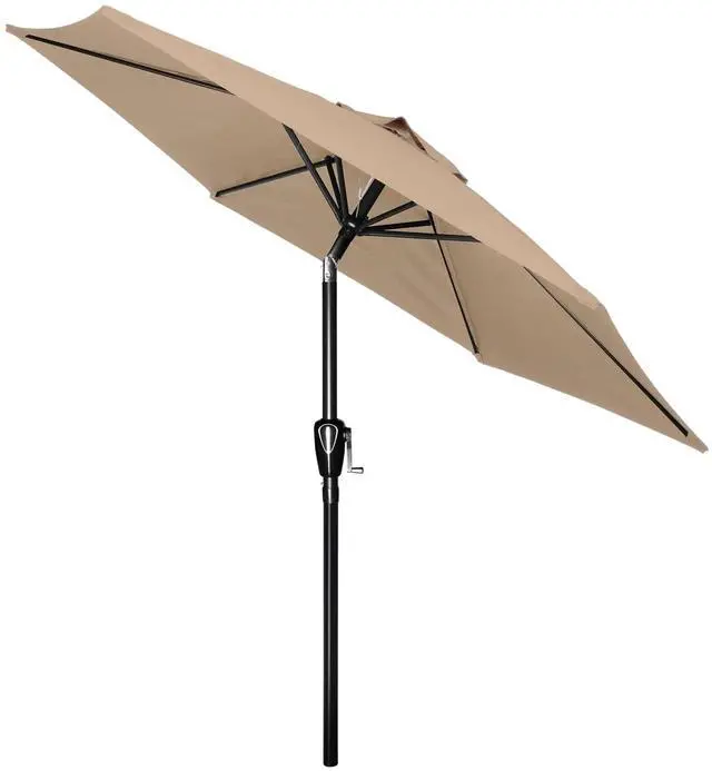 Alt view image 4 of 7 - 7.5ft Umbrella with 6 Sturdy Ribs Push Button Tilt for Outdoor Market Pool Tan
