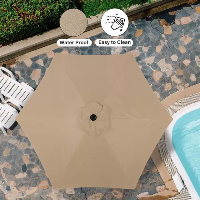 Alt view image 5 of 7 - 7.5ft Umbrella with 6 Sturdy Ribs Push Button Tilt for Outdoor Market Pool Tan