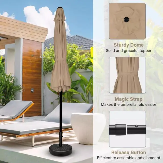 Alt view image 6 of 7 - 7.5ft Umbrella with 6 Sturdy Ribs Push Button Tilt for Outdoor Market Pool Tan
