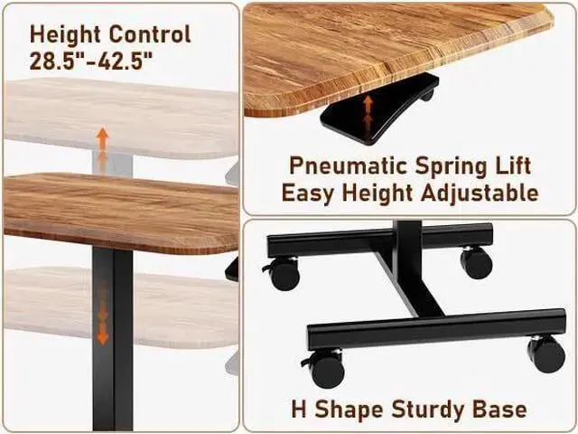 Alt view image 7 of 7 - Rolling Laptop Desk Adjustable Height Office Computer Table Stand Up Workstation