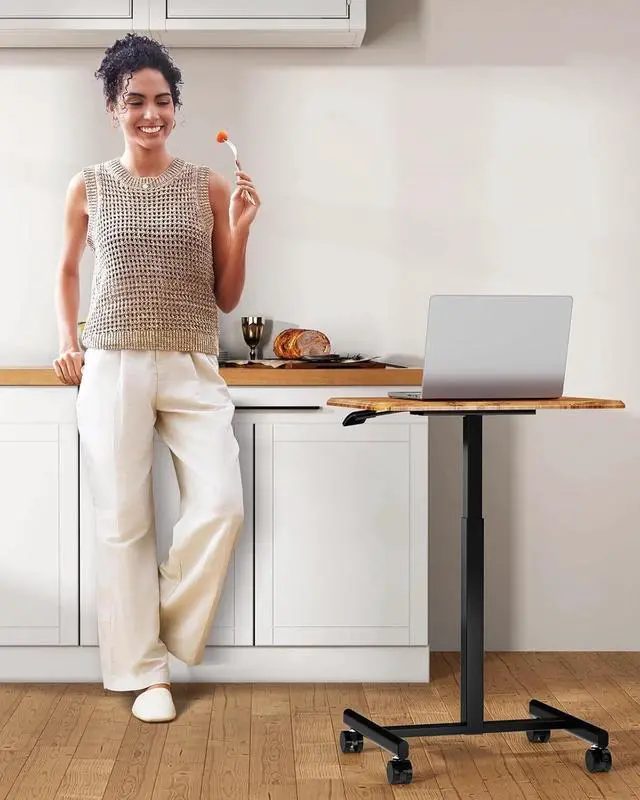 Alt view image 6 of 7 - Rolling Laptop Desk Adjustable Height Office Computer Table Stand Up Workstation