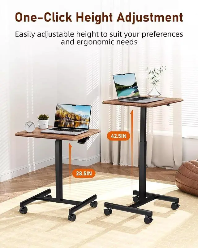Alt view image 5 of 7 - Rolling Laptop Desk Adjustable Height Office Computer Table Stand Up Workstation