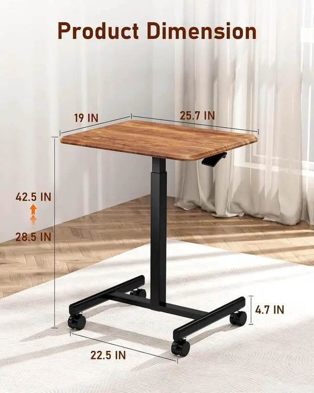 Alt view image 3 of 7 - Rolling Laptop Desk Adjustable Height Office Computer Table Stand Up Workstation