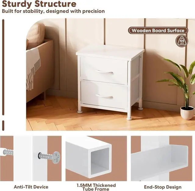 Alt view image 7 of 7 - Set Of 2 Dresser 2-Tier Drawers Nightstand Organizer Storage Bedroom Cabinet Whi