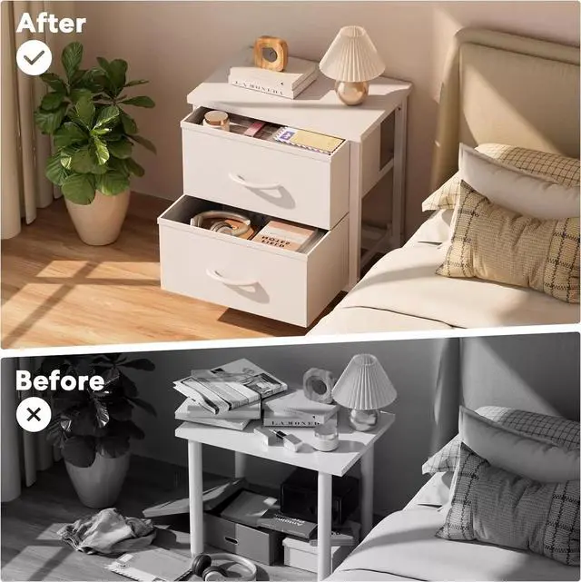 Alt view image 6 of 7 - Set Of 2 Dresser 2-Tier Drawers Nightstand Organizer Storage Bedroom Cabinet Whi