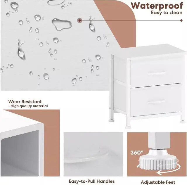 Alt view image 4 of 7 - Set Of 2 Dresser 2-Tier Drawers Nightstand Organizer Storage Bedroom Cabinet Whi