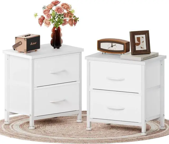 Main image of Set Of 2 Dresser 2-Tier Drawers Nightstand Organizer Storage Bedroom Cabinet Whi