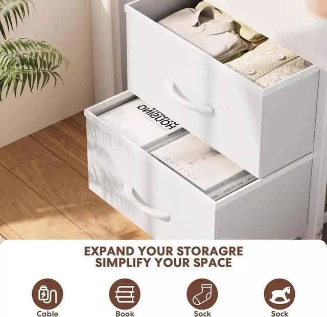 Alt view image 5 of 7 - Set Of 2 Dresser 2-Tier Drawers Nightstand Organizer Storage Bedroom Cabinet Whi