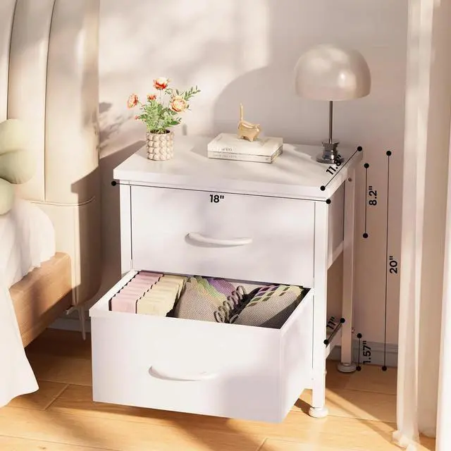 Alt view image 2 of 7 - Set Of 2 Dresser 2-Tier Drawers Nightstand Organizer Storage Bedroom Cabinet Whi