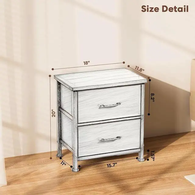 Alt view image 3 of 7 - Set Of 2 Dresser 2-Tier Drawers Nightstand Organizer Storage Bedroom Cabinet Whi
