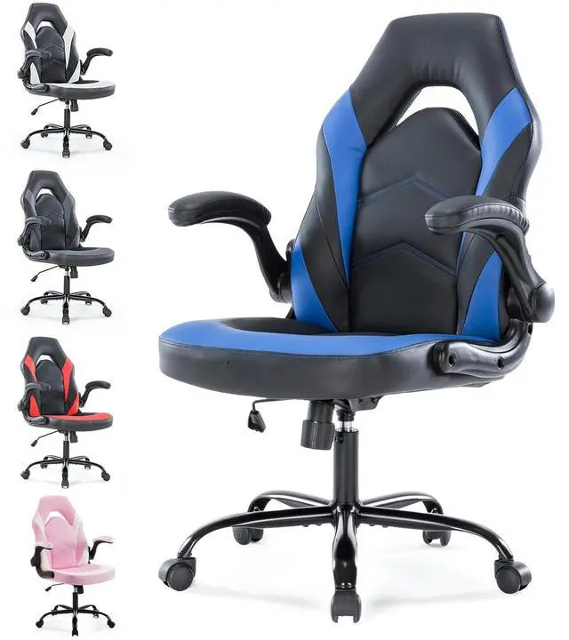 Main image of Ergonomic Gaming Chair Adjustable Swivel PU Leather for Home Office Blue