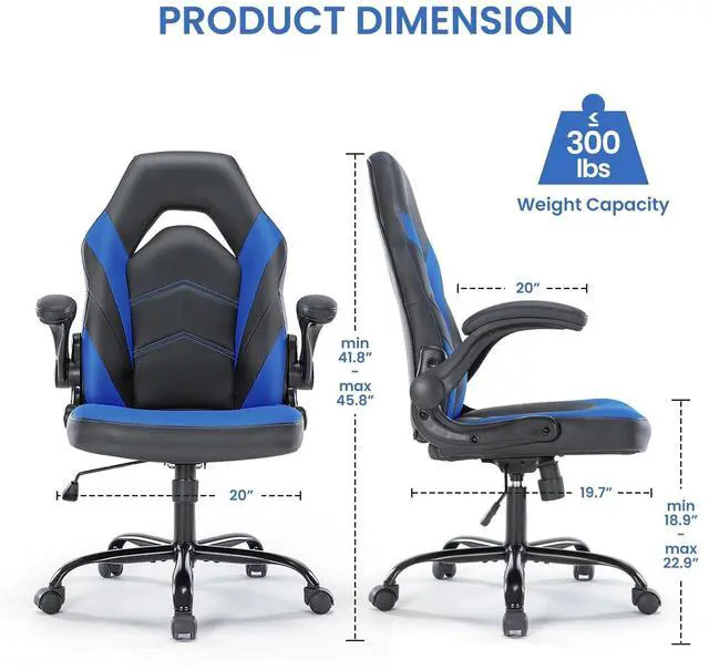 Alt view image 2 of 7 - Ergonomic Gaming Chair Adjustable Swivel PU Leather for Home Office Blue