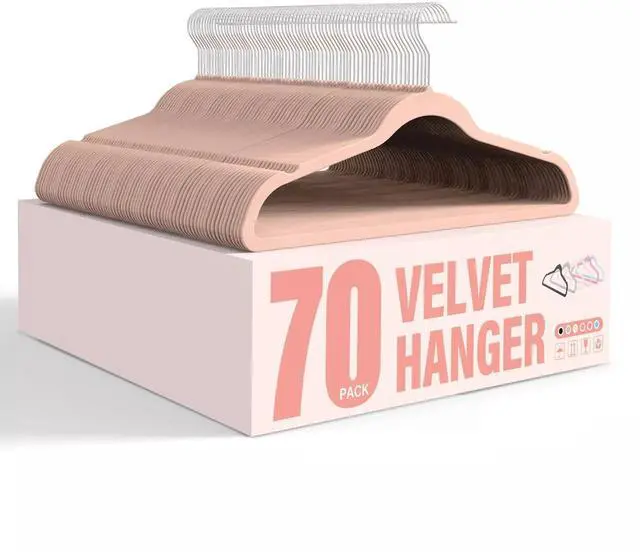 Main image of Velvet Hangers 70 Pack Non-Slip Clothes Hangers with Shoulder Notches Pink
