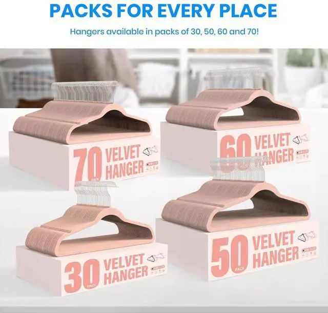 Alt view image 7 of 7 - Velvet Hangers 70 Pack Non-Slip Clothes Hangers with Shoulder Notches Pink