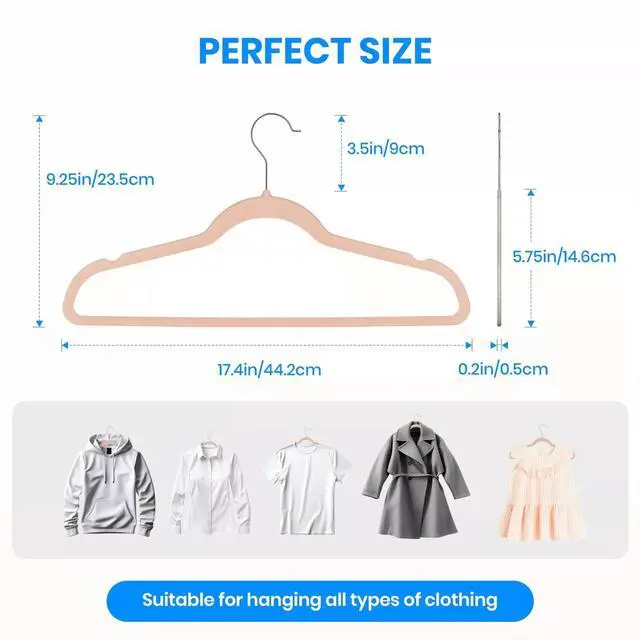 Alt view image 2 of 7 - Velvet Hangers 70 Pack Non-Slip Clothes Hangers with Shoulder Notches Pink