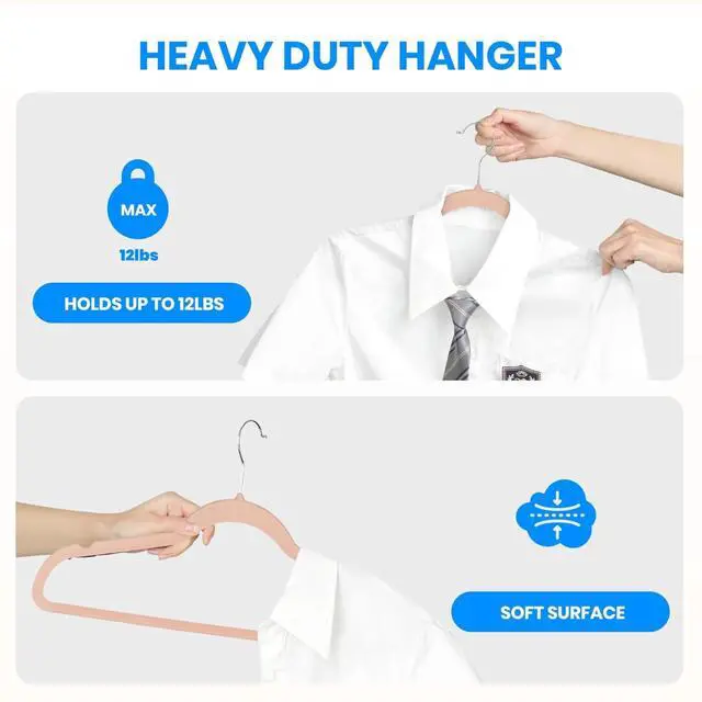 Alt view image 3 of 7 - Velvet Hangers 70 Pack Non-Slip Clothes Hangers with Shoulder Notches Pink