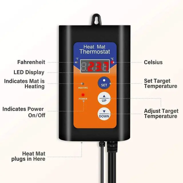 Alt view image 5 of 7 - iPower Digital Heat Mat Thermostat Controller for Brewing 40-108°F 8.3A 1000W