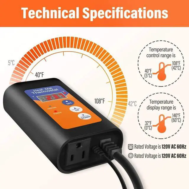 Alt view image 2 of 7 - iPower Digital Heat Mat Thermostat Controller for Brewing 40-108°F 8.3A 1000W