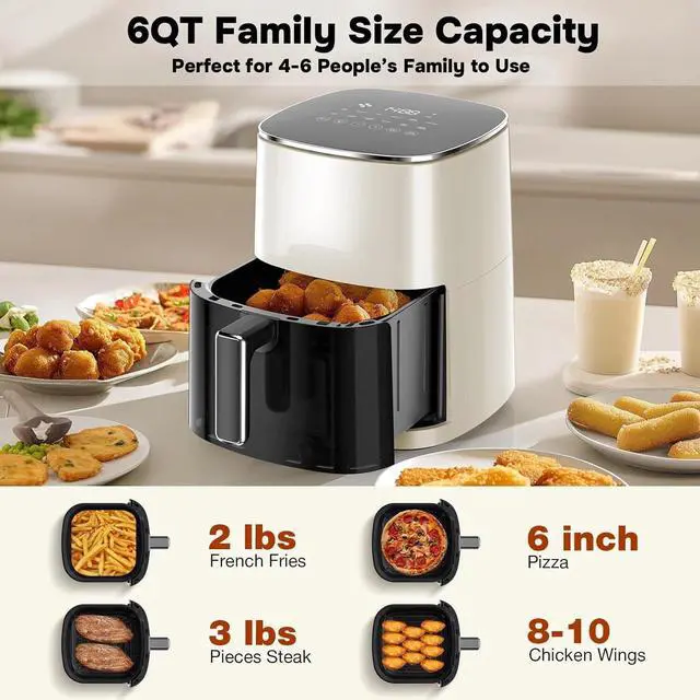 Alt view image 2 of 5 - Air Fryer 1700W 6.34Qt with Digital Display Timer for Oil Less or Low Fat Cookin