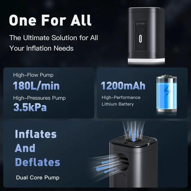 Alt view image 2 of 6 - Inflatables Portable Air Pump 4.5Kpa Electric Mini for Swimming Ring Black